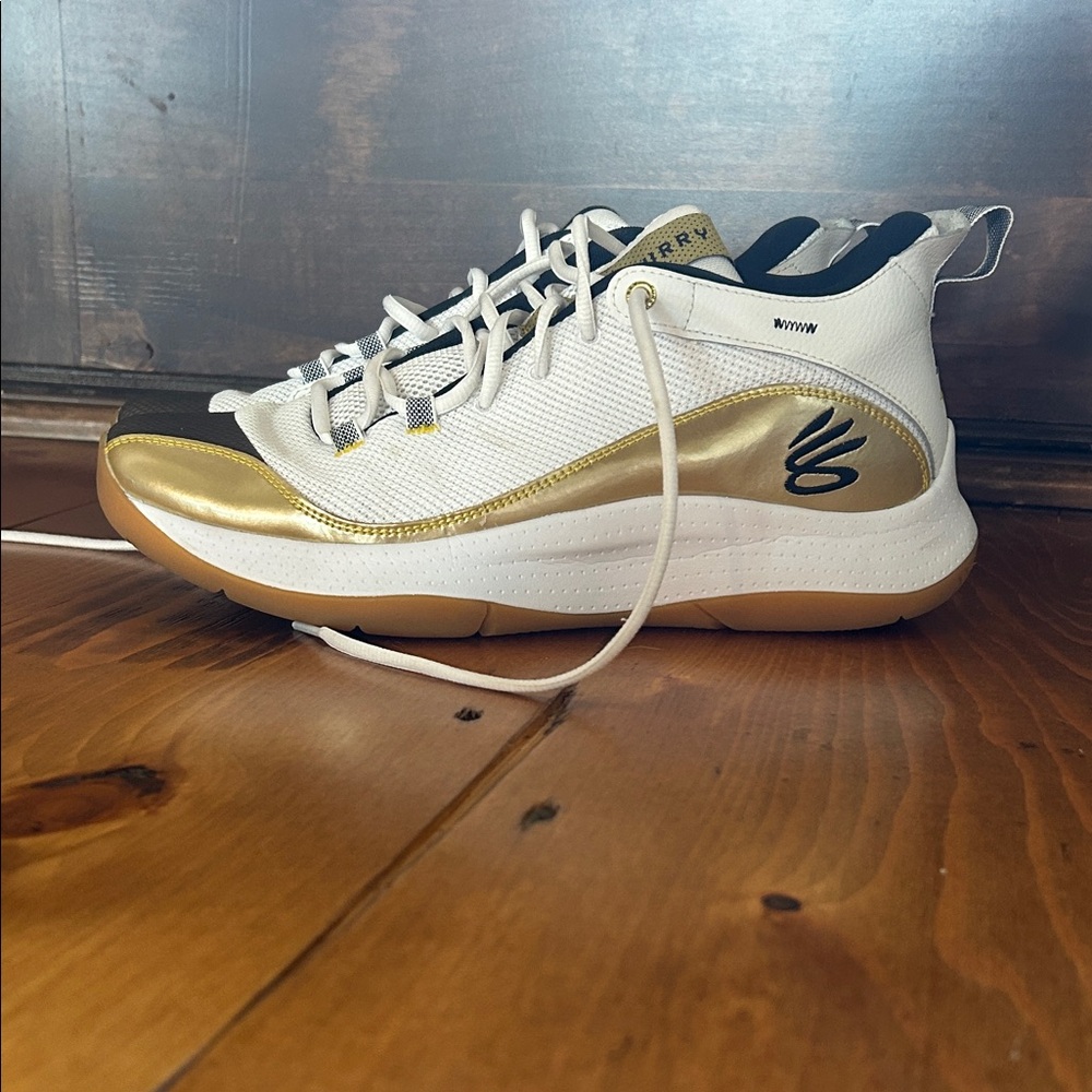 Under Armour White and Gold Athletic Shoes